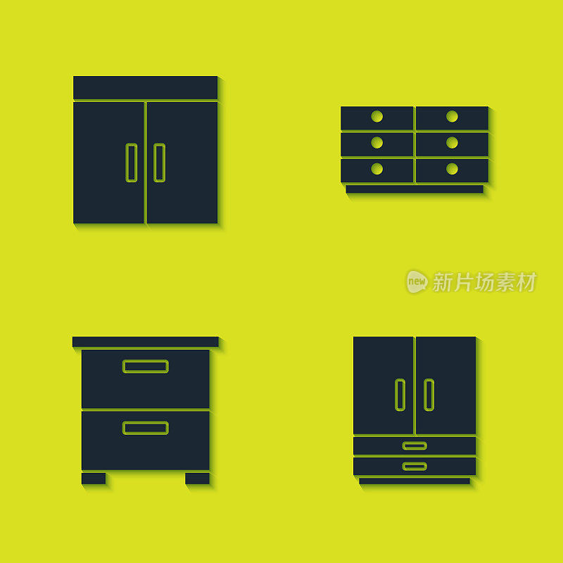 Set Wardrobe, , Furniture nightstand and Chest of drawers icon. Vector